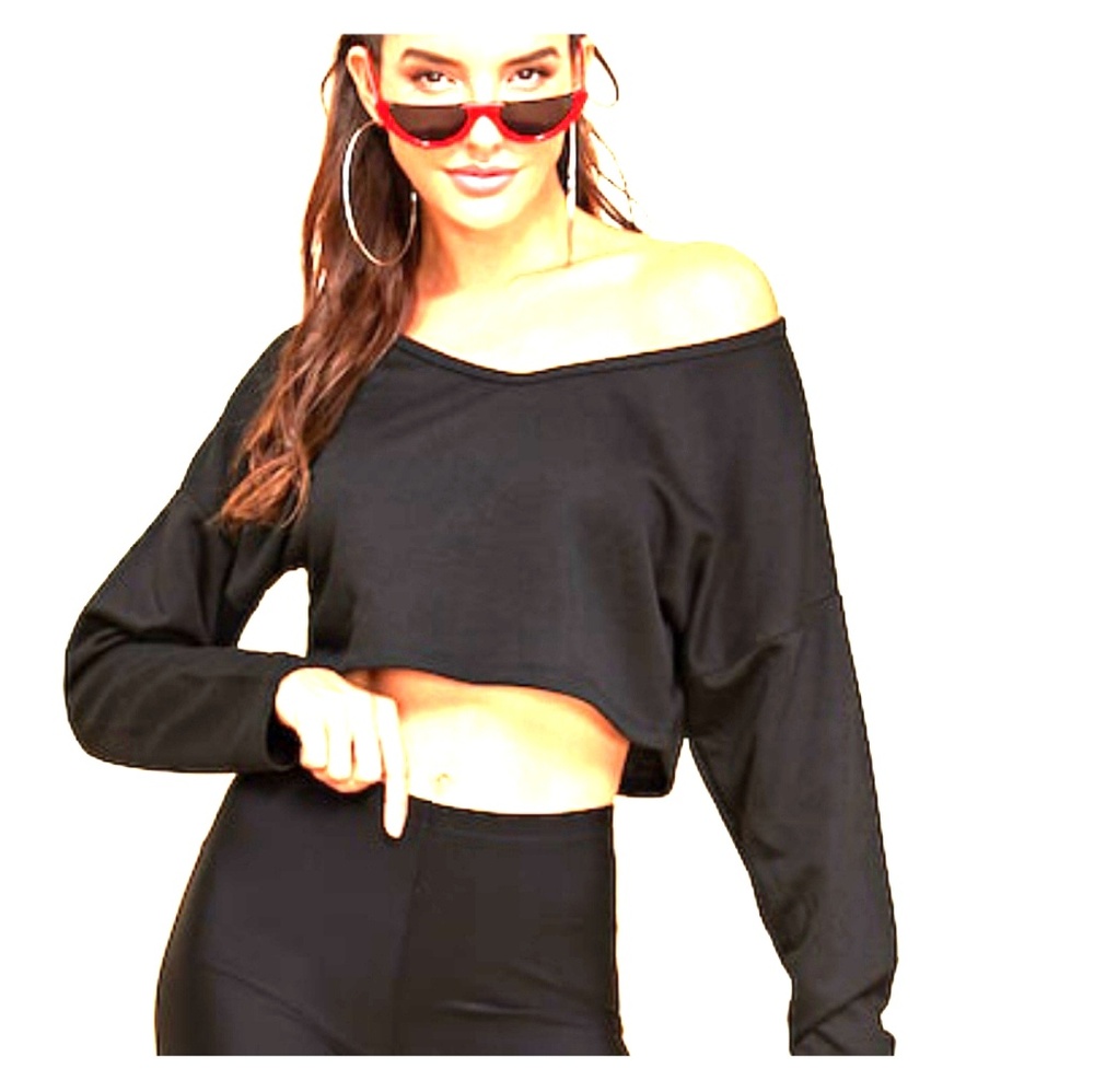 Womens Long Sleeve Crop Top